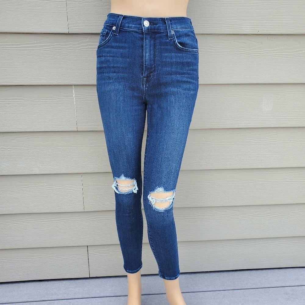 7 FOR ALL MANKIND | High Waist Ankle Distressed Skinny Jeans